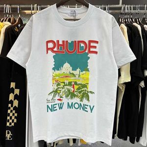 T-shirts voor heren T-shirts Rhude Tshirt Castle Coconut Tree Vensterbank Scenic Casual Los ademend T-shirt met korte mouwen Heren Dames Koppels Top Tee PBSD