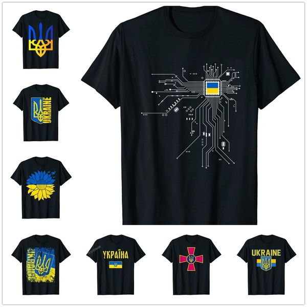 T-shirts pour hommes Ukraine Ukrainien UKR Ukrayina Pays Drapeau CPU Processeur Circuit Diagramme T-shirts Hommes Femmes Tops Coton T-shirts 230209