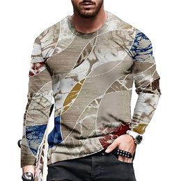 T-shirts pour hommes World Winter Cotton Mosaïque Loose Color Block 3D Imprimer T-shirt Col rond Manches longues Casual Top Polo Tee 231215