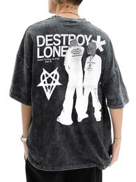 Camisetas para hombres Y2K Hip Hop Carta impresa Camiseta Destruir tops de gran tamaño Harajuku Fashion Casual todos los combinados