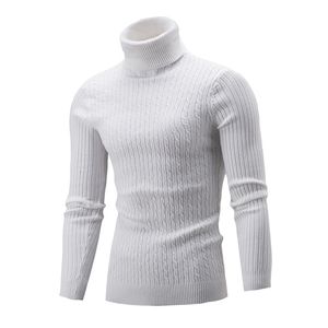 Pull à col roulé pour hommes automne hiver couleur unie décontracté Slim Fit marque Simple tricoté pulls torsadés 211006