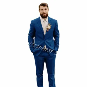 Heren Smoking 2 Stuk Slim Fit Pak Notched Revers Wedding Suits voor Mannen Party Prom Tuxedos Blazer Broek Trajes de Hombre 95rc #