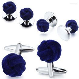 Tuxedo -shirt voor heren sieraden Cufflink Stud Set Fashion BluePurle Silk Knoop Cuff Links Button wordt geleverd met Box1