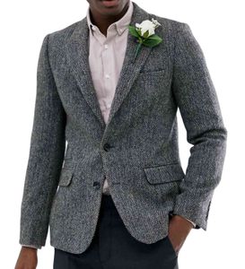 Veste en tweed à chevrons pour hommes Blazer Tuxedos en laine à revers formel Blazer Slim Fit Manteau d'hiver Garçons d'honneur de mariage (Blazer uniquement) 211111