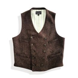 Gilet en laine Tweed pour hommes, double boutonnage, coupe ajustée, rouge, marron, classique, tenue élégante, costume Vintage