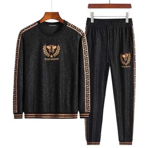 Heren tweedelig Luxe Luxe Borduurwerk Stitching Casual Pak Herfst en Winter Sweater Plus Size Koreaanse Fashion Sportsets X0909