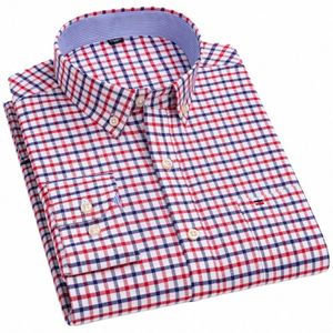 Veelzijdige casual geruite Oxford katoenen overhemden voor heren, enkele zak, LG-mouwen, standaard pasvorm, butt-down, gingham gestreept overhemd p5vJ#