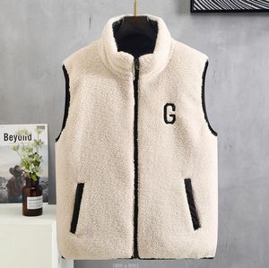 Gilet d'hiver en cachemire pour hommes et femmes, épais, de marque de styliste, col montant brodé, en poils d'agneau, 2022G