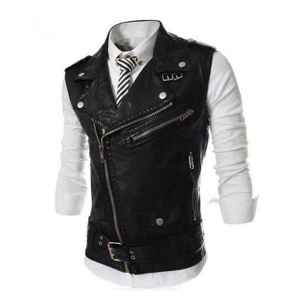 Hommes gilet 2023 vente chaude nouvelle mode en cuir moto gilet tendance hommes en cuir gilet rouge gilet Steampunk rock slim-fit zipper veste sans manches