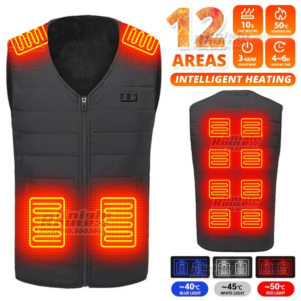 Gilets pour hommes 12 zones gilet auto-chauffant veste thermique femmes USB chauffé vêtements chauds pêche Camping hiver randonnée Ski 231208