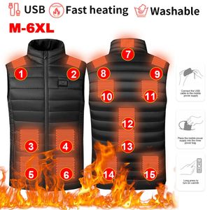 Gilets pour hommes 15/9 zone de chauffage veste chauffante USB surdimensionnée S-6XL gilet chauffant hiver veste chauffante électrique hommes femmes manteau thermique gilet de randonnée 231115