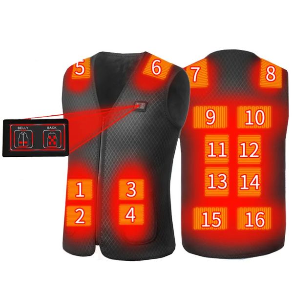 Gilets pour hommes 16 zones gilet de chauffage hommes / femmes décontracté col en V USB gilet chauffant contrôle intelligent température veste de chauffage manteau de coton chasse d'hiver 231115