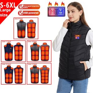 Gilets pour hommes 17/11 Places Gilet chauffant Hommes Femmes Veste chauffante USB Gilet chauffant Vêtements thermiques Gilet de chasse Veste chauffante d'hiver S-6XL 231116