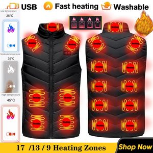 Men's Vests 17/13 Places Heated Vest Men Women Usb Heated Jacket Heating Vest Thermal Clothing Hunting Vest Winter Heating Jacket BlackS-6XL 231107