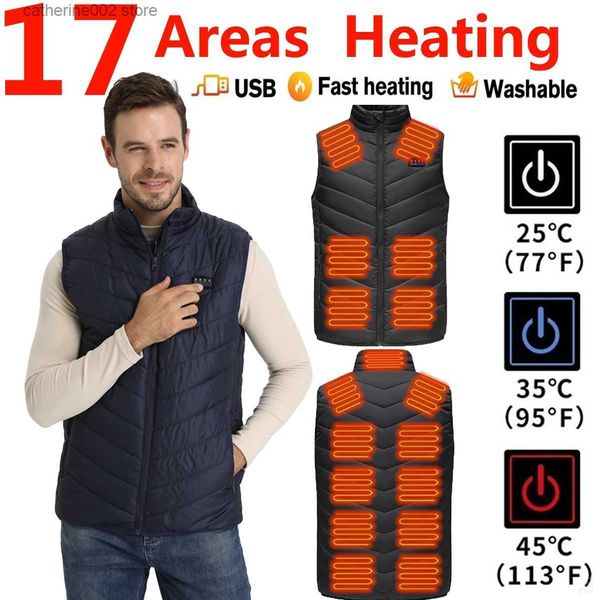 Gilets pour hommes 17 zones gilet chauffant hommes femmes USB Veste chauffante gilet chauffant gilet de chasse thermique Veste Chauffante Homme gilet S-6xl T230724