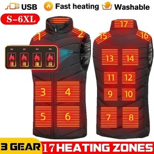 Gilets pour hommes 1713 zones chauffées hommes femmes hiver veste chaude USB chauffage thermique chasse auto plus taille 6XL 221130