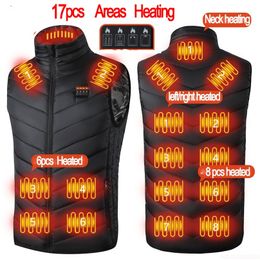 Gilets pour hommes 17pcs veste chauffante mode hommes femmes manteau intelligent USB chauffage électrique vêtements chauds thermiques gilet d'hiver plussize 220905