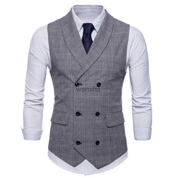 Chalecos para hombres 2021 Marca Traje Chaleco Hombres Chaqueta Sin mangas Beige Gris Marrón Vintage Tweed Chaleco Moda Primavera Otoño Talla grande ChalecoL240104