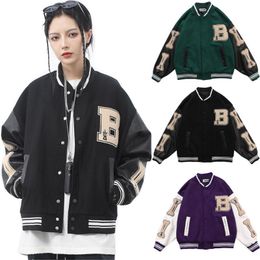 Mannen Vesten 2021 Hip Hop Heren Baseball Jassen Furry Bone Patchwork Kleurblok Vrouwen Harajuku College Stijl Bomberjassen