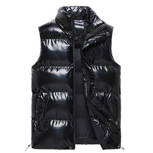 Hommes gilets 2021 col montant mode brillant tissu hiver gilet hommes mince imperméable veste sans manches