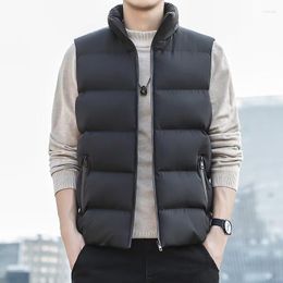 Chalecos para hombre 2022, versión coreana de otoño e invierno, chaleco de algodón ajustado con solapa de Color sólido a la moda, chaleco informal sencillo con bolsillo y cremallera para hombre