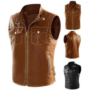 Herenvesten 2022 merkontwerp heren lederen motorfiets retro punk dun vest of fleece waastcoat mouwloze jas jassen s-3xl