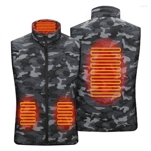 Gilets pour hommes 2022 hiver camouflage gilet chauffant loisirs col montant épaissi quatre zones neuf température constante