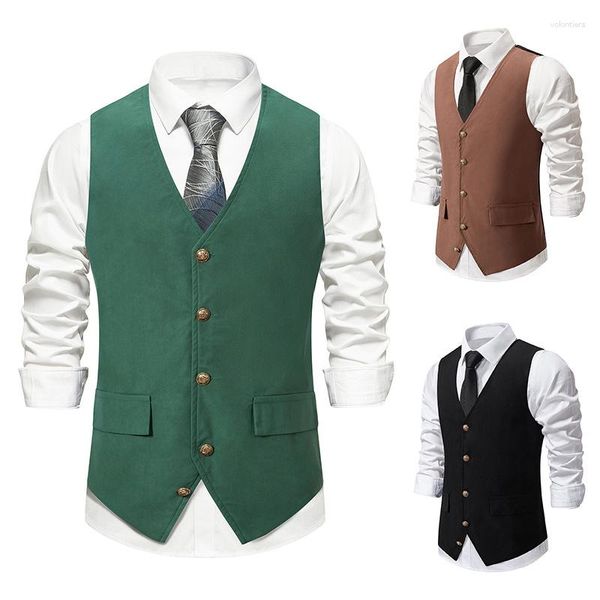 Gilets pour hommes 2023 automne et hiver costume anglais gilet médiéval rétro décontracté couleur unie manteau polyvalent pour hommes