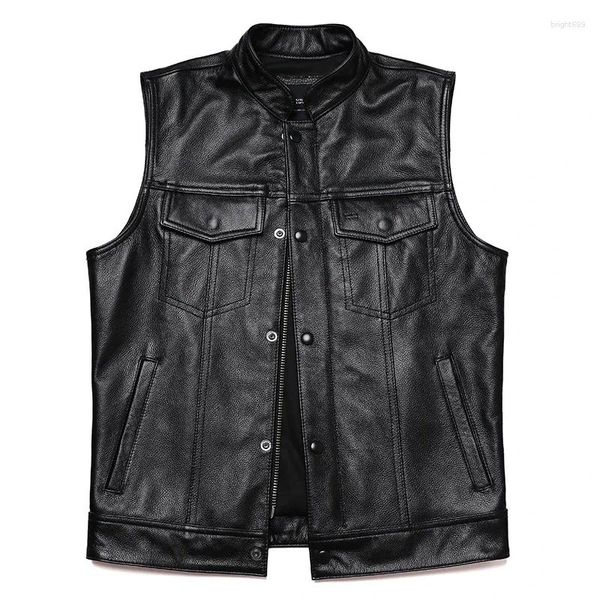 Gilets pour hommes 2023 automne et hiver gilet en cuir véritable homme peau de vache moto motard mâle gilet mode vestes sans manches