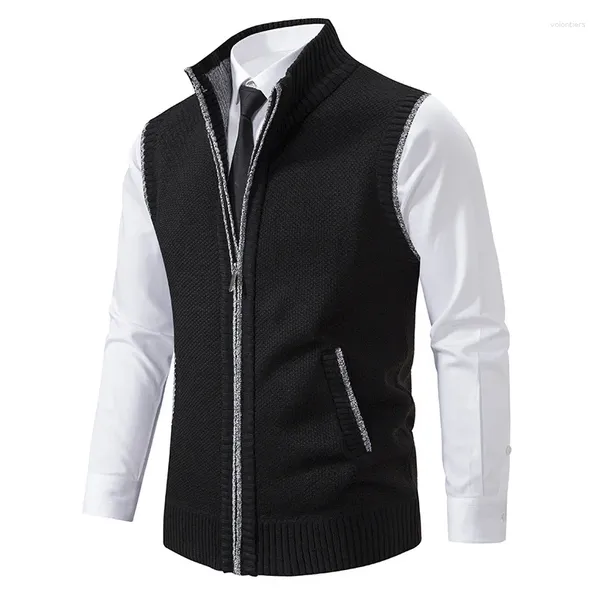 Gilets pour hommes 2023 automne et hiver solide gilet manteau décontracté col debout sans manches tricot