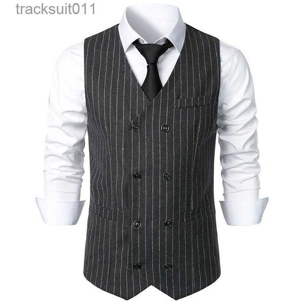 Gilets pour hommes 2023 Automne Angleterre style rayures uniques costume à col en V gilet hommes décontracté lâche rétro costume rayé gilet pour hommes S-2XL L230925