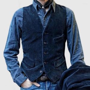 Vestes masculines 2023 Automne Mens Jacket Corchuroy Veste sans manches boutont-up Collier de couleur Solid Couleur Men Vintage Slim Blazer Vestes