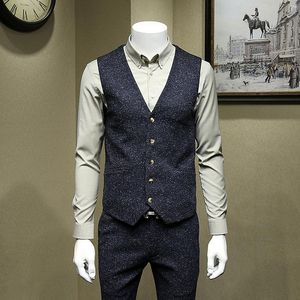 Hommes gilets 2023 automne hiver hommes costumes décontracté Slim Style pour mariage marié homme d'affaires bleu profond simple boutonnage gilet grande taille