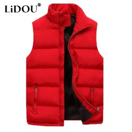 Herenvesten 2023 Herfst Winter Effen Kleur Opstaande Kraag Rits Warm Vest Man Mode Zakken Casual Losse Comfortabele Allmatch Vest 231018