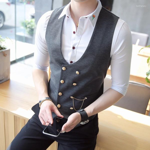 Gilet masculin 2023 British Style Spring Double-Breasted Suit Vest / Male Slim Fit Fashion Casual Robe Viest Plus Size S-5XL