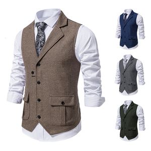 Herenvesten 2023 Brown Tweed Suite Single Breasted Brand Mouwloze jas Formele zakelijke vestiging Topjurk Tuxedo 230320