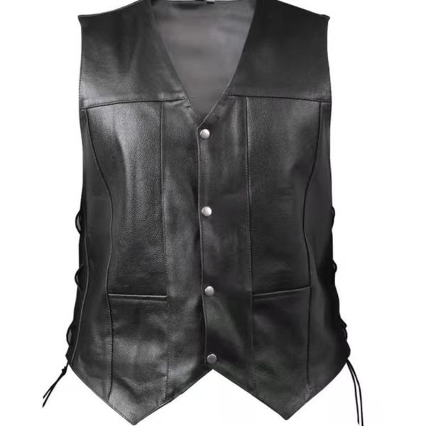 Gilet pour hommes 2023 Casual Pu Leather Vneck Single Sobre à poitrine Sobre à moindres vêtements Sans manches Sans manches S 230320