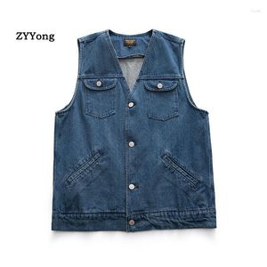 Hommes gilets 2023 coton jean col en v sans manches veste hommes bleu Denim gilet Cowboy hommes vestes