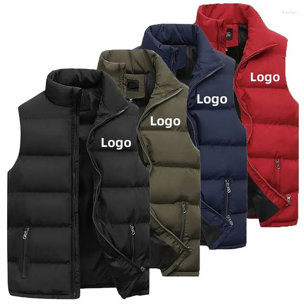 Hommes Gilets 2023 Personnalisez Votre Logo Hommes Gilet Manteaux Vestes Épais Col Montant Solide Couleur Coton Gilet Duvet De Canard Veste Sans Manches