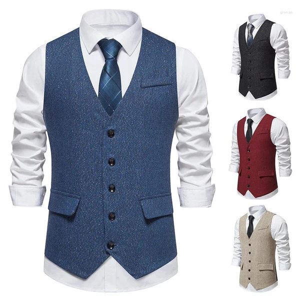 Gilets pour hommes 2023 européenne automne / hiver mode rétro style britannique simple boutonnage gilet de costume décontracté