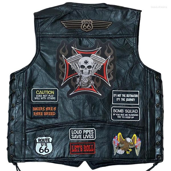 Hommes gilets 2023 mode broderie moto en cuir Gilet sans manches Veste Club équitation MotoBiker Punk Veste pour homme