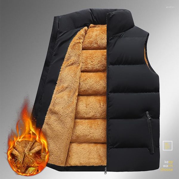 Gilets pour hommes 2023 Mode Hommes Casual Gilet Chauffant Hiver Doublure Polaire Plus Chaud Vestes Sans Manches En Plein Air Zippé Vêtements D'extérieur L64