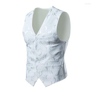 Herenvesten 2023 Luxe bedrijf Jacquard Suit Vest Men Slim Fit Tops Zwart Witte Wedding Sociaal dansfeest Jurk Maat 6xl 7xl 8xl