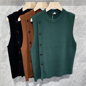 Chalecos para hombres 2023 de lujo de punto suéter suéter chaleco hombres casual streetwear botones color sólido o cuello sin mangas suelto elegante vintage
