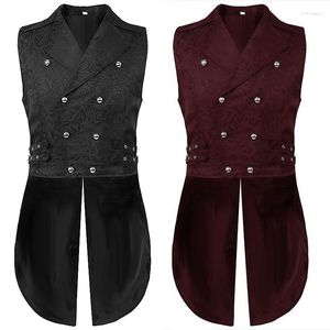 Gilets pour hommes 2023 Médiéval Vintage Swallow-Tail Long Vest Jacquard Veste sans manches Mens Halloween Cosplay Costume Steampunk Gilet