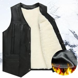 Gilets pour hommes 2023 hommes automne hiver véritable gilet en peau de mouton col en v laine sans manches vestes mâle épais chaud polaire gilet D389