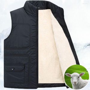 Hommes gilets 2023 hommes automne hiver moyen âge laine gilet mâle col montant chaud gilet épaissir couleur unie sans manches manteaux D350