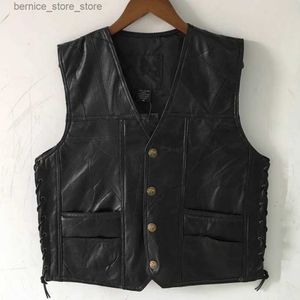 Gilets pour hommes 2023 Couture en cuir pour hommes Gilet à col en V Mode en peau de mouton Gilet à simple boutonnage Q231208