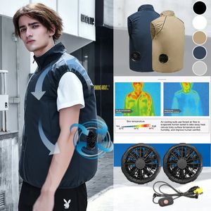 Gilets pour hommes 2023 Hommes Été Climatisation Vêtements Ventilateur Gilet De Refroidissement USB Charge Sport Homme Manteau Extérieur Plus Taille M4XL 231011