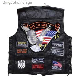 Vestes pour hommes 2023 Veste de moto Hommes Gilet en cuir Mode Sans manches Brodé Racing Car Biker Veste Four Seasons Punk Vest pour MenL231014